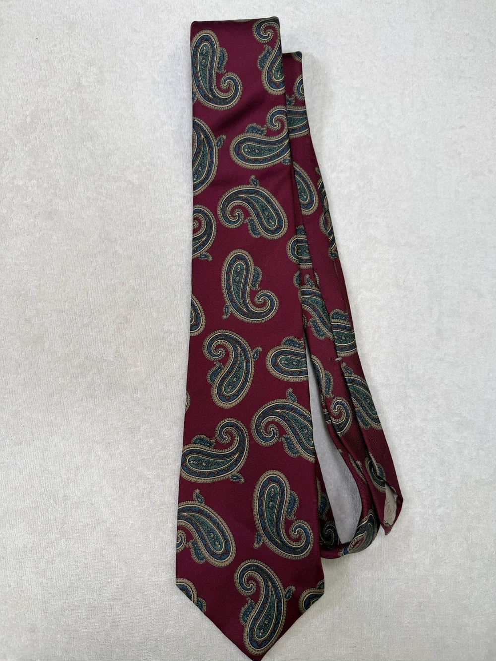 Dior Burgundy Paisley Silk Tie with Teal and Gold Accents
